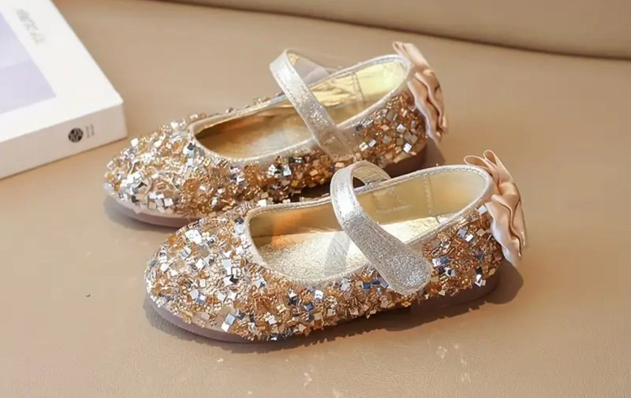 “Crystals” Mary Jane’s With Sequins & Bows, Princess Dress Shoes