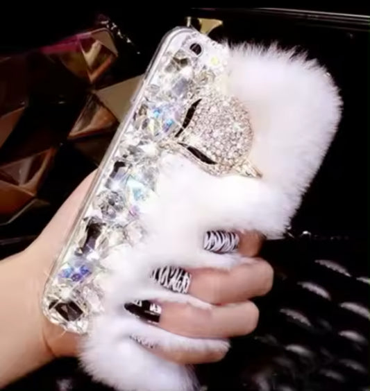 “Luxury Diamond” Metal Fox Faux Fur, iPhone Case