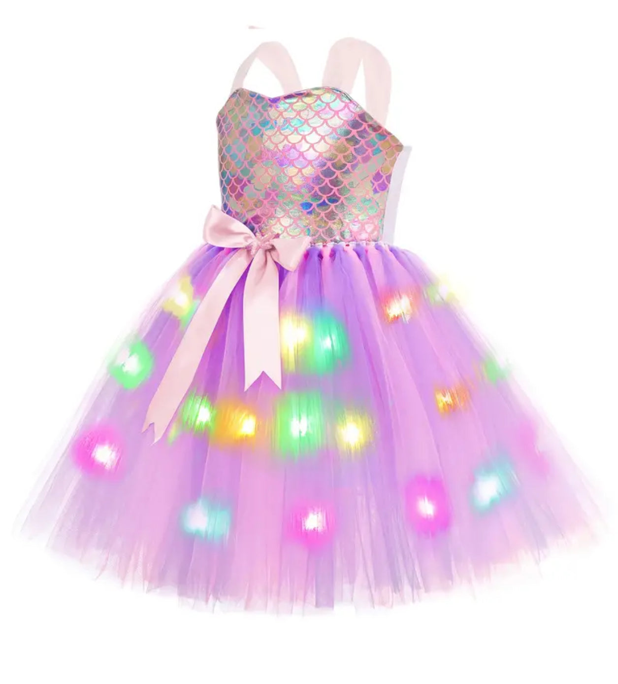 Vestido de sirena con luces LED para niñas y diadema