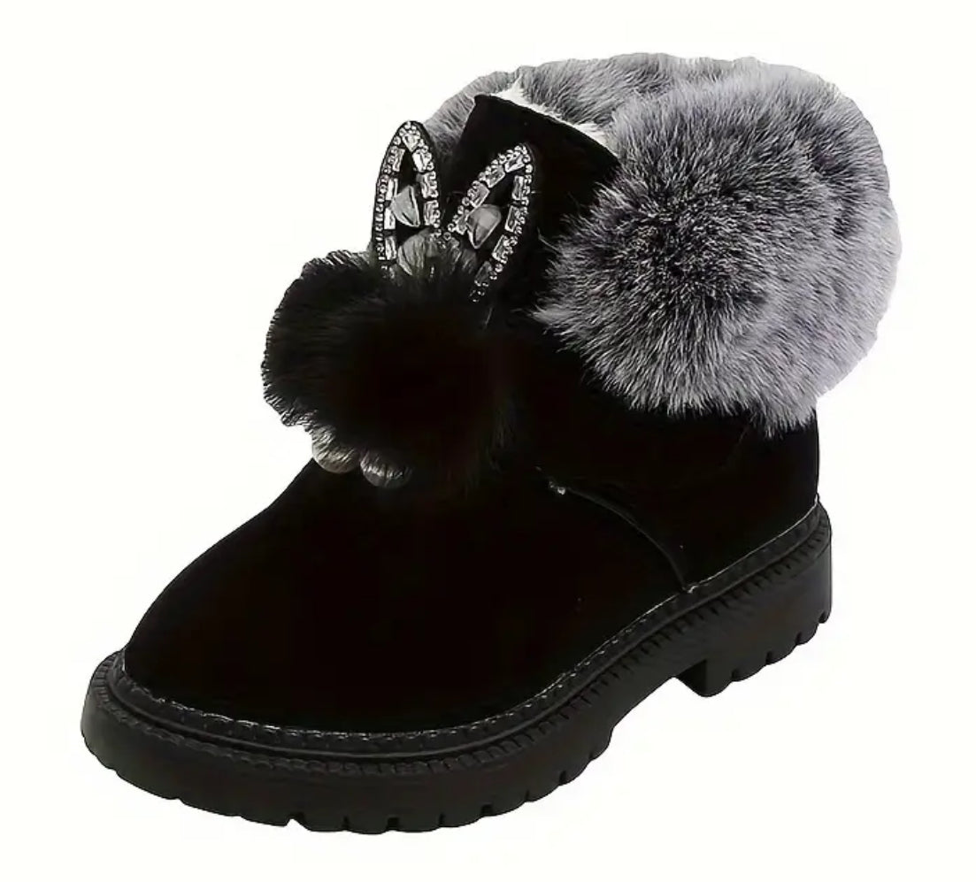 Girls “Bunny Boots” Soft-sole Non Slip Warm Ankle Booties With Fuzzy Lining