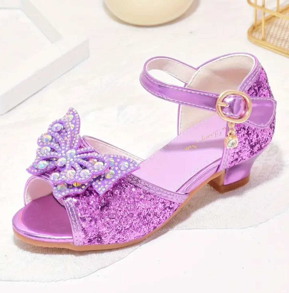 “Butterfly Sequin” Girls High-heeled, Breathable Lightweight Glam Shoes