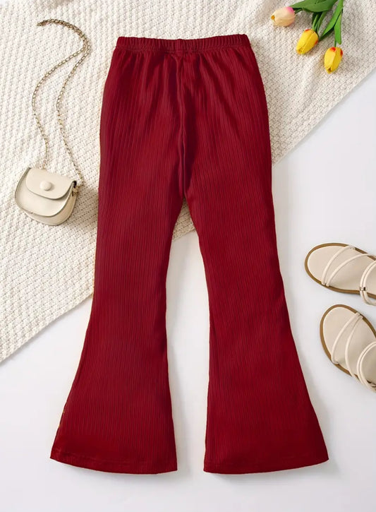 Girls Ribbed, Bell-bottom Pants, Versatile & Elegant