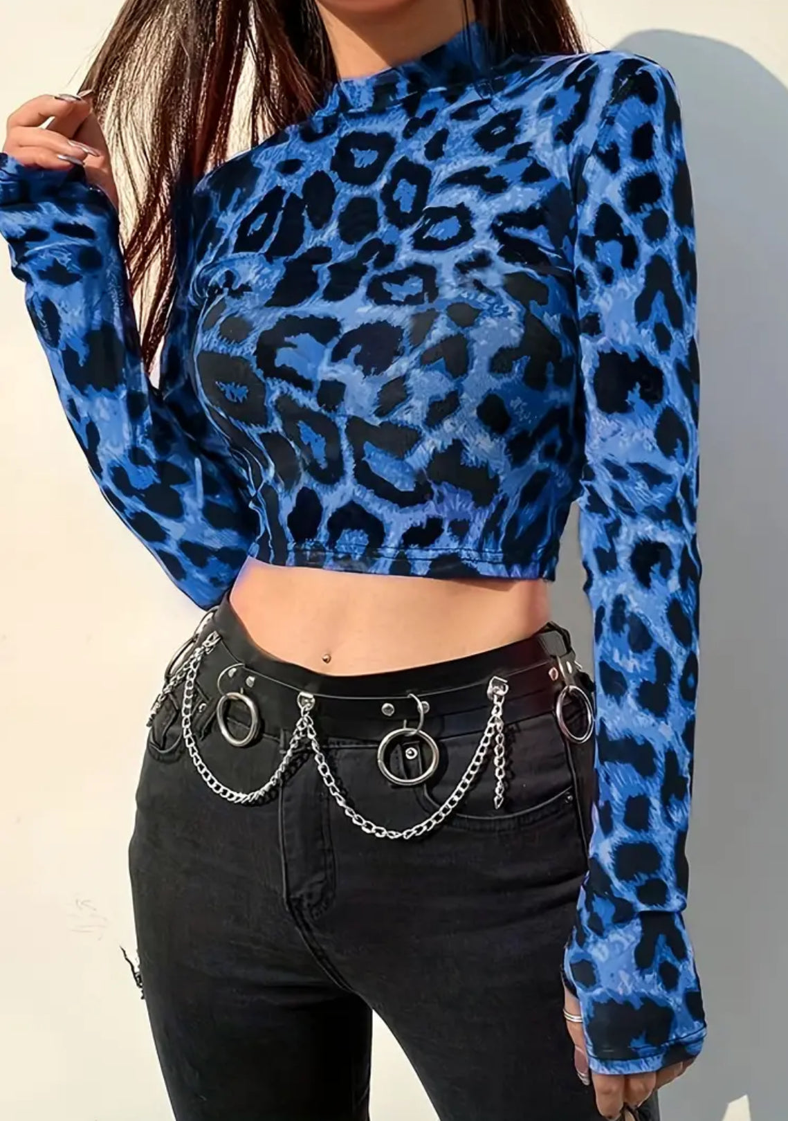 “Leopard Crop” Mock Neck, Slim Fit, Long Sleeve, Y2K Inspired