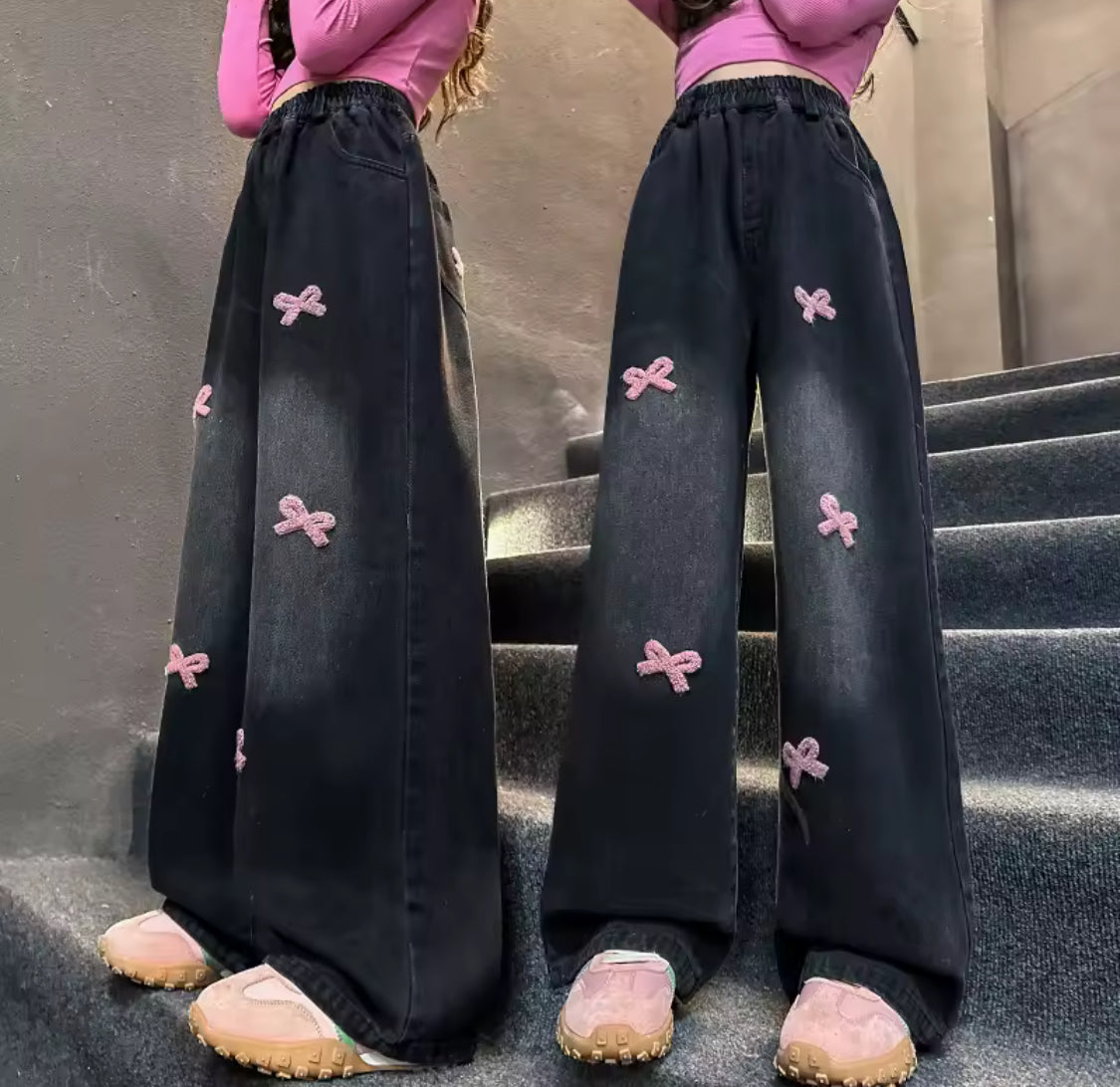 ‘I’M JUST A GIRL’ Pink Ribbons Black Jeans