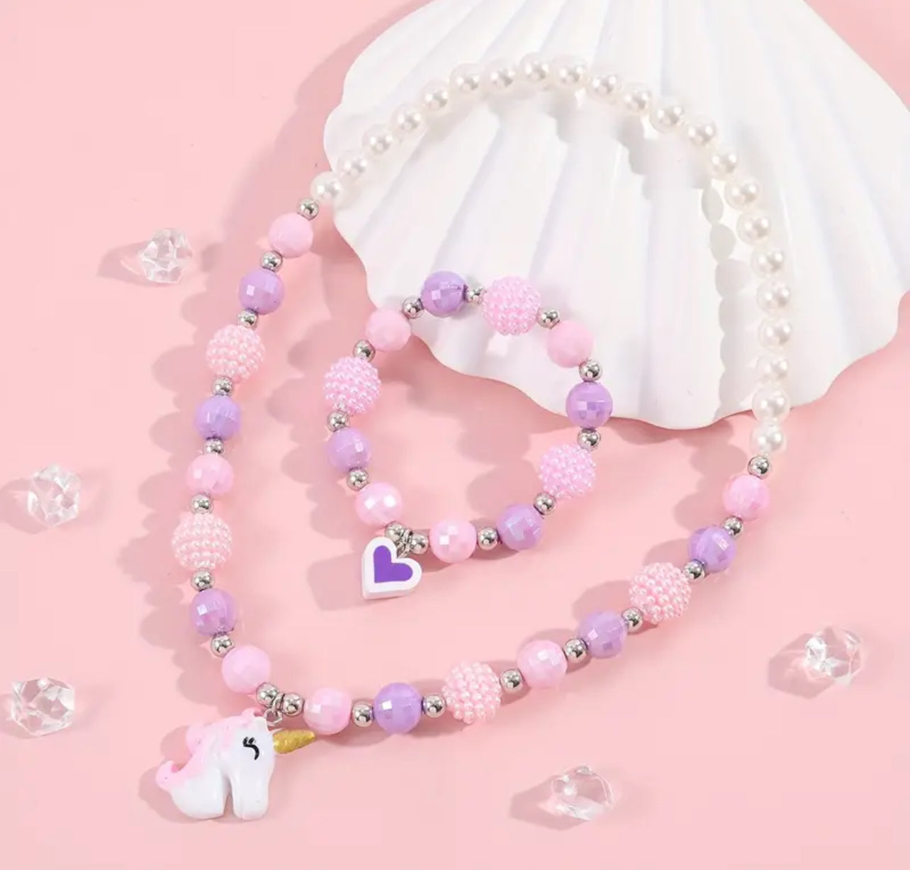 Unicorn Colorful Bead Bracelet Necklace Set