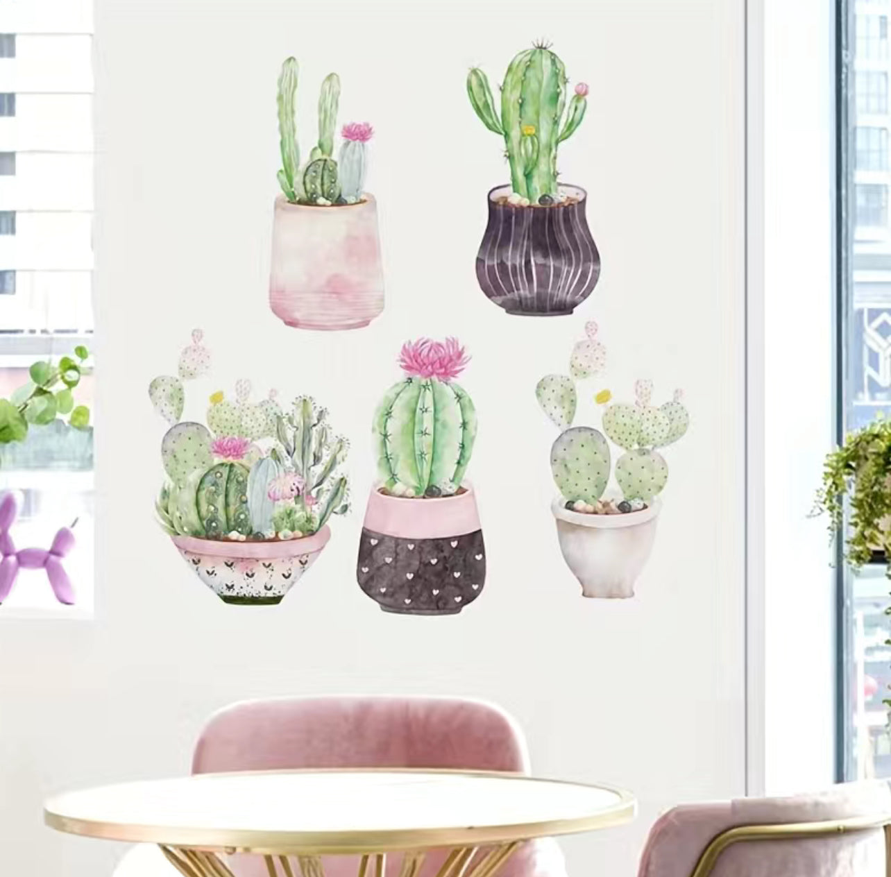 1pc Creative Wall Sticker, Watercolor Succulent Potted Pattern, Self-Adhesive Wall Stickers