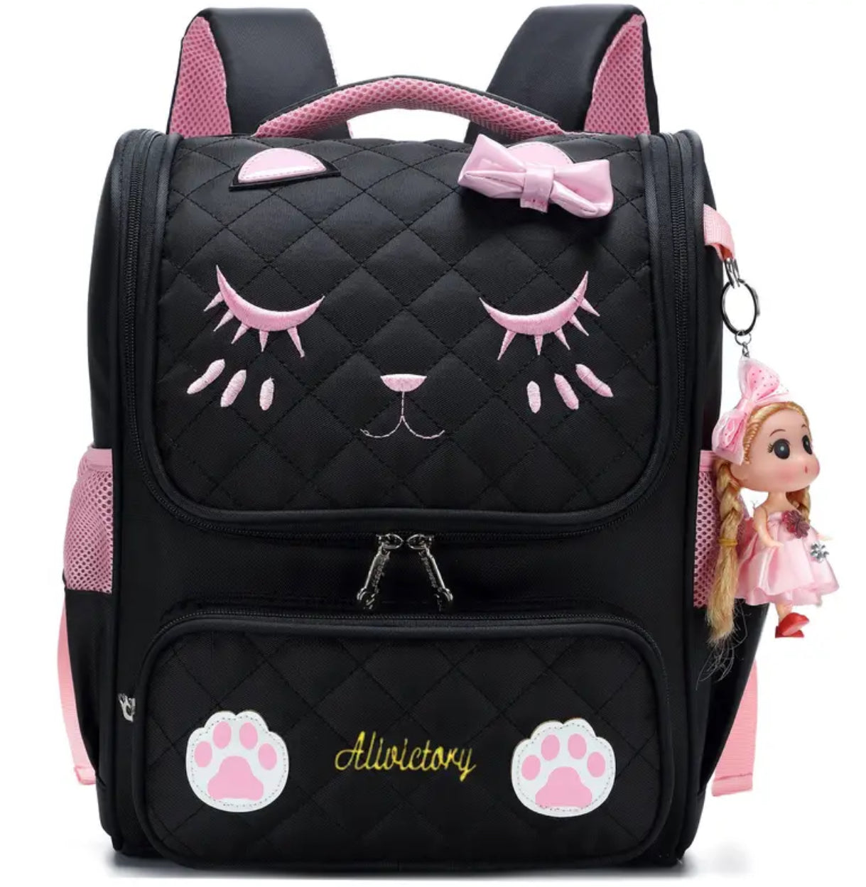 Mochila “Kitty Cat” para niñas, impermeable, 🖤💗