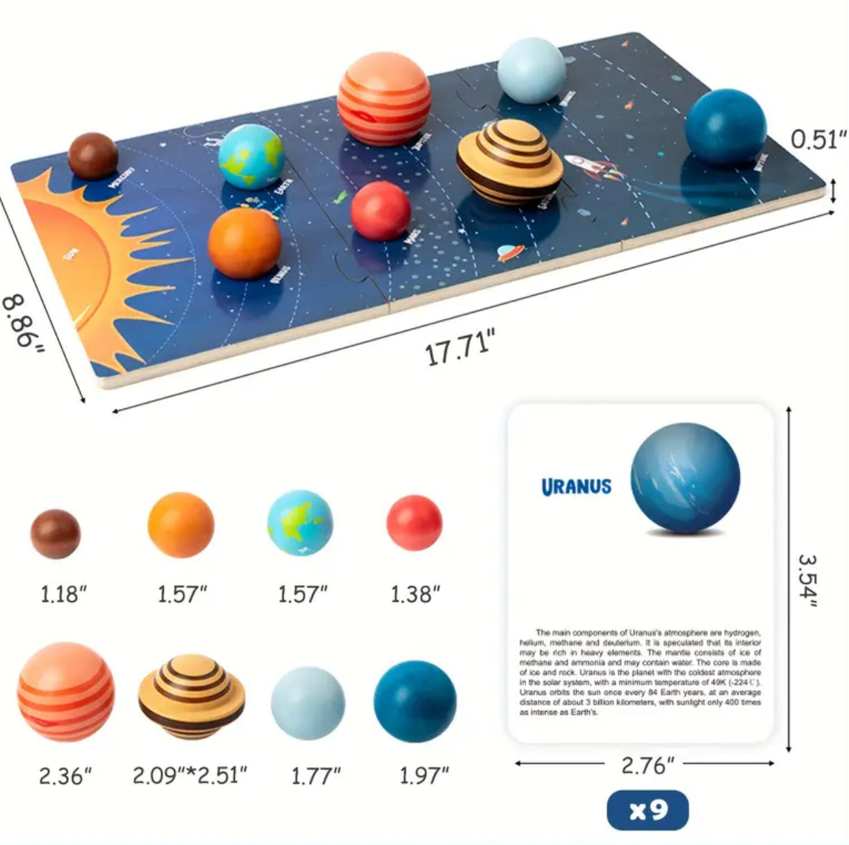 Wooden Solar System Model Board, Montessori Learning for Kids 4-8