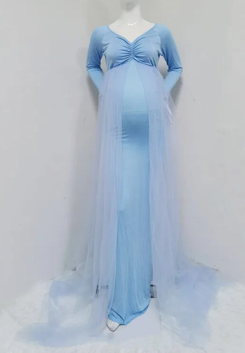 Baby Shower Long Tulle Dress, Maternity Photography Tulle Maxi Gown, Baby 🌙🌟 Bumps Maternity Collection