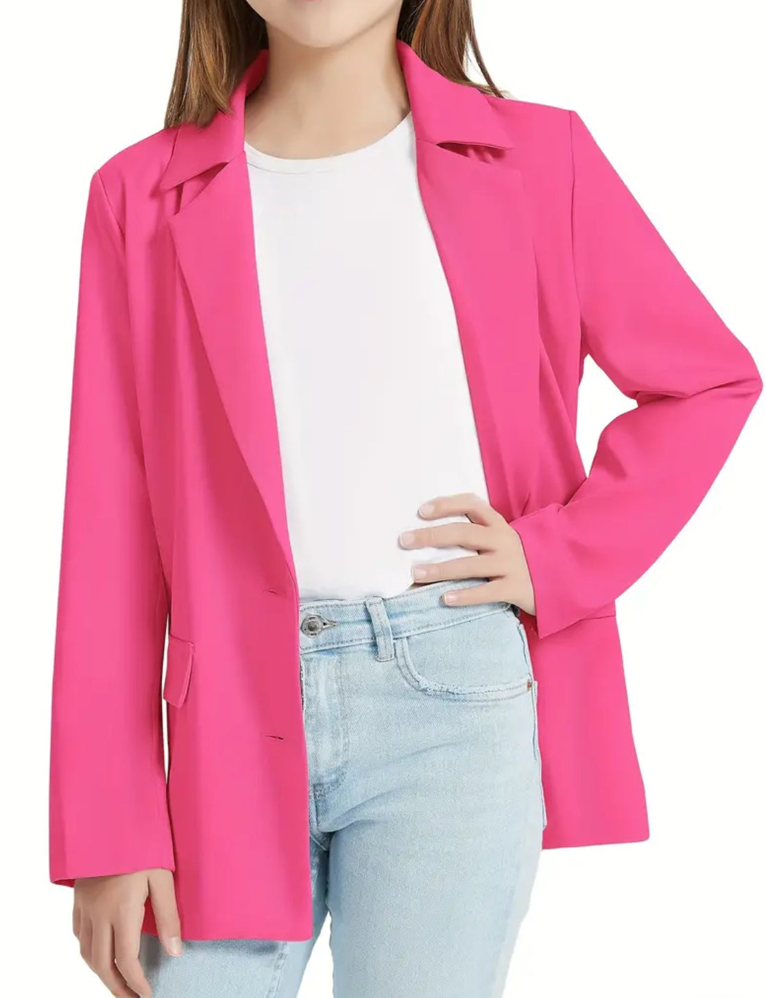 Blazer formal para adolescentes con cuello de solapa y manga larga “Go Chic or Go Home”