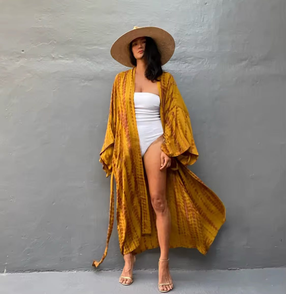 Color Wash Belted Pareo Bohemian Beach Kimono Dress