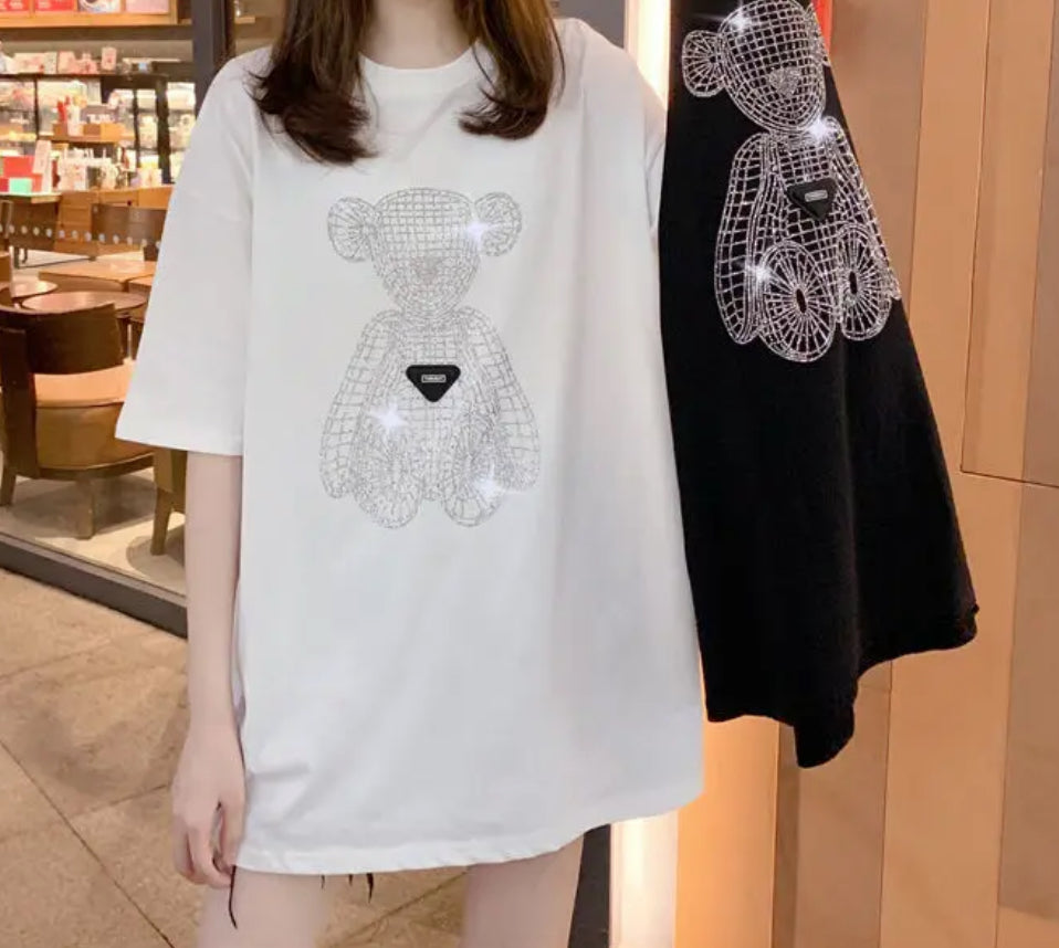 “Modish Bear” Rhinestone Fashion, Casual Loose Fit