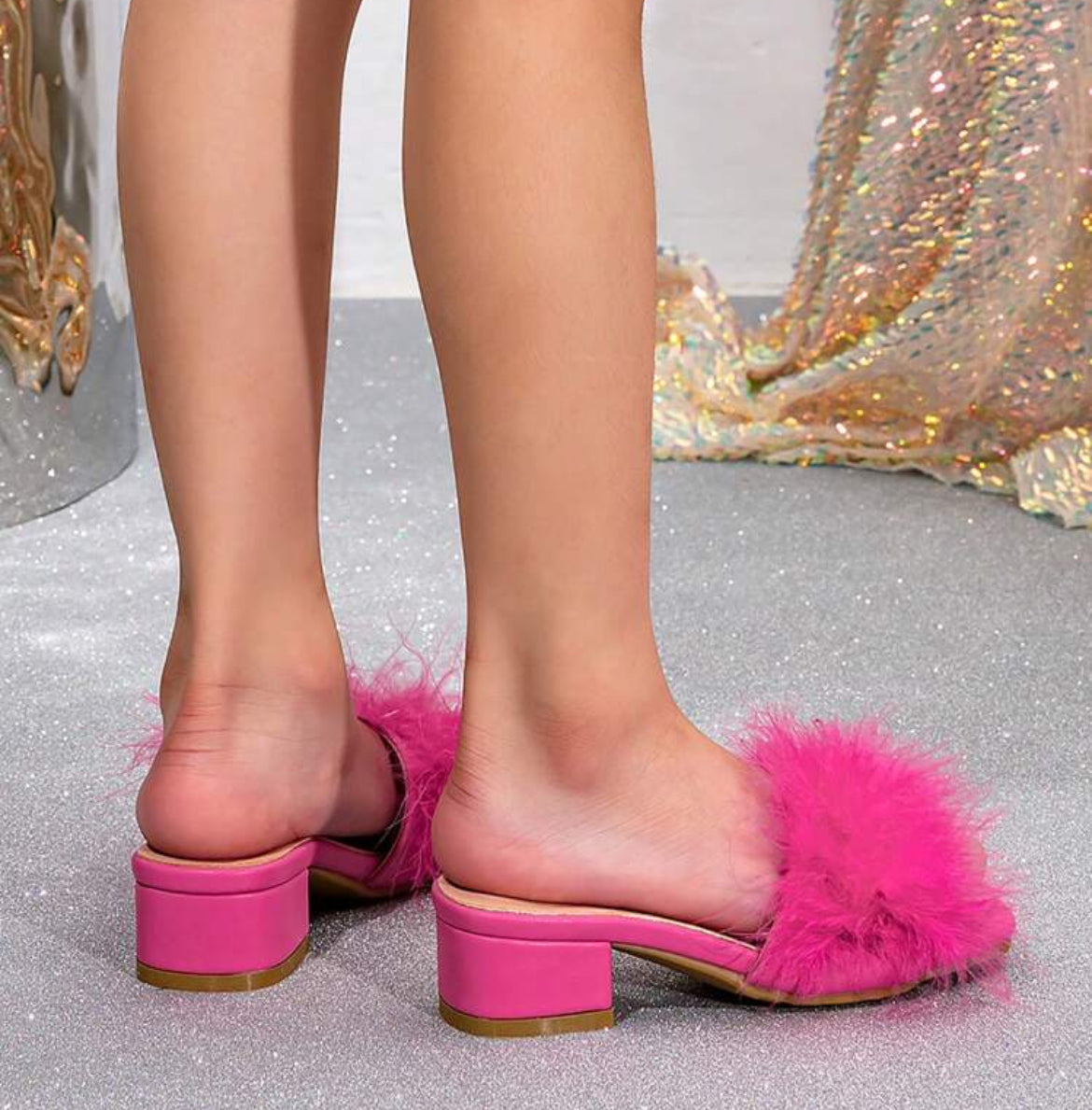 Girls “Plush Luxury” Fashionable High Heel Slippers