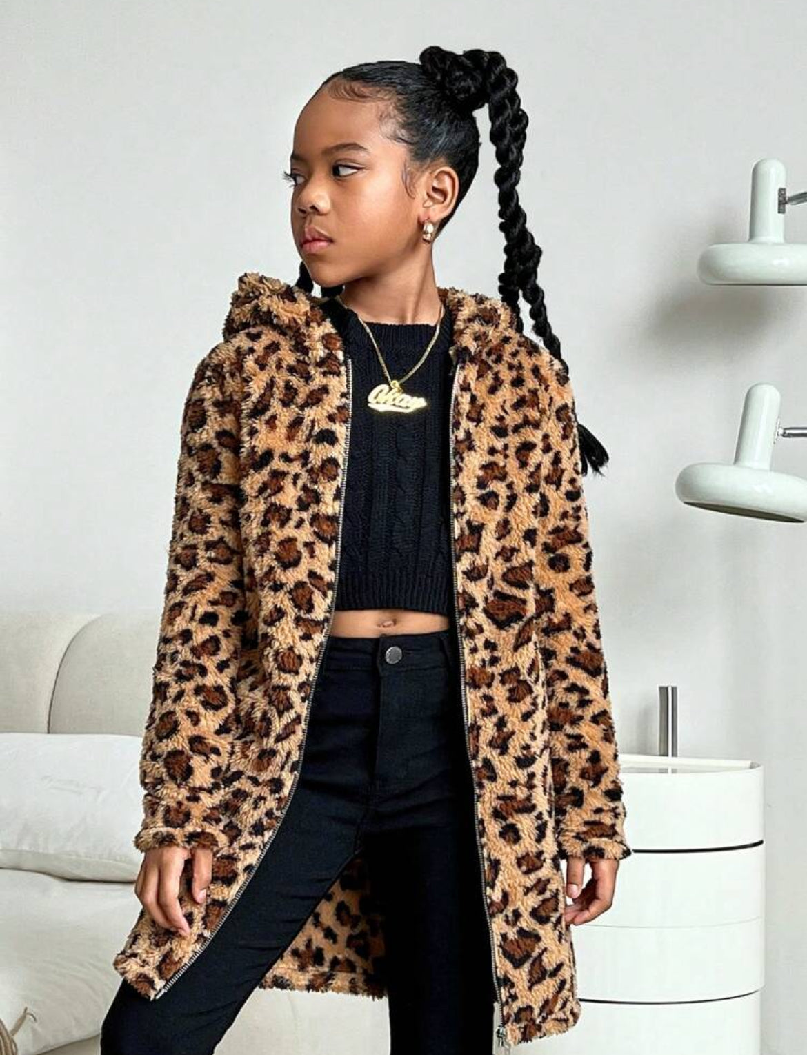 Tween Reversible Leopard Hooded Long Cardigan, my Family & Me 🧸🧸Collection