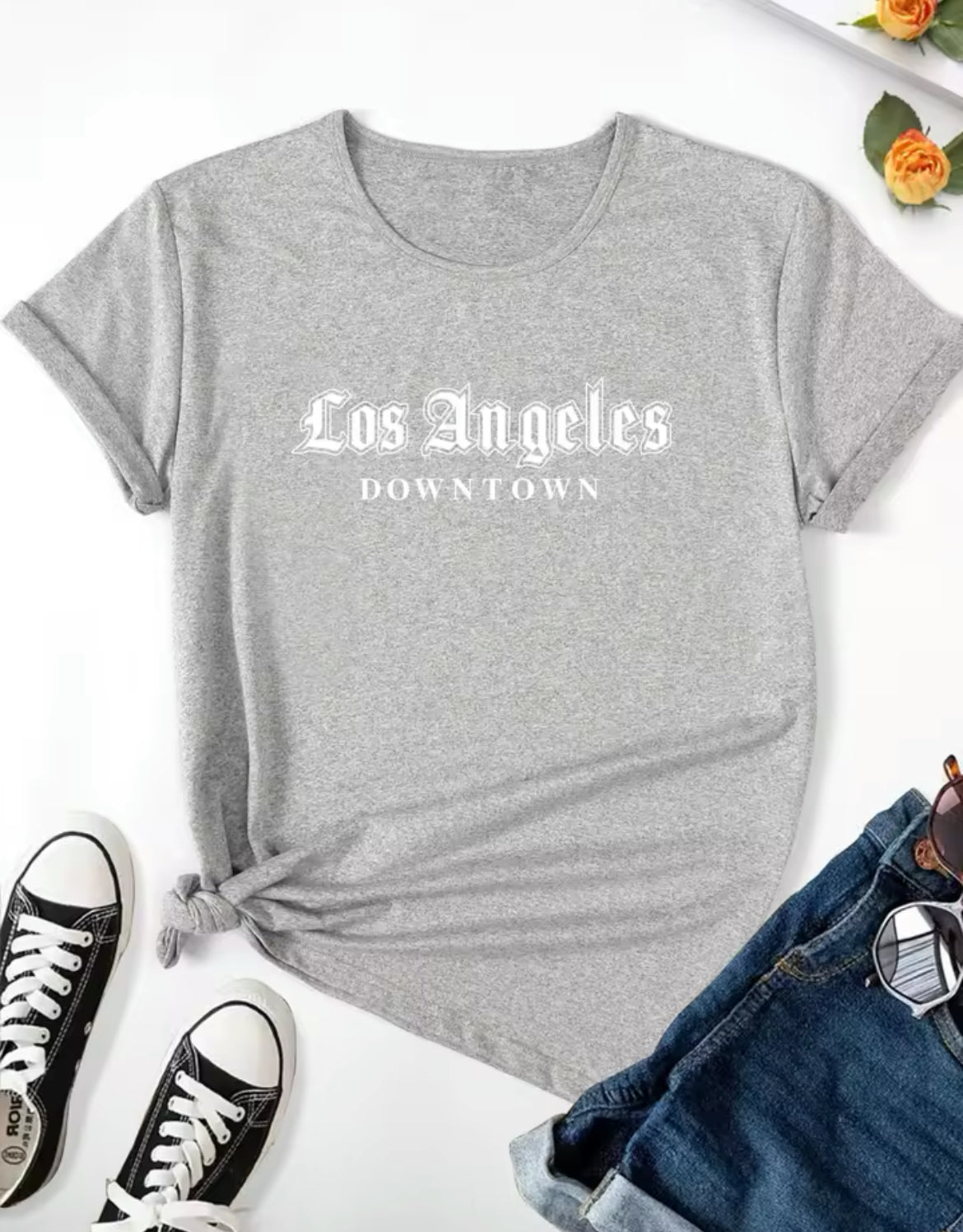 “Los Angeles” , Casual Crew Neck Short Sleeve Top