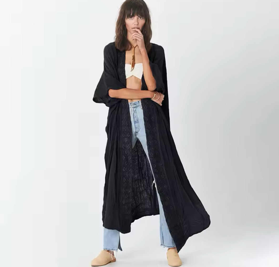 ‘Bohemian’ Maxi Lace Trimmed Kimono