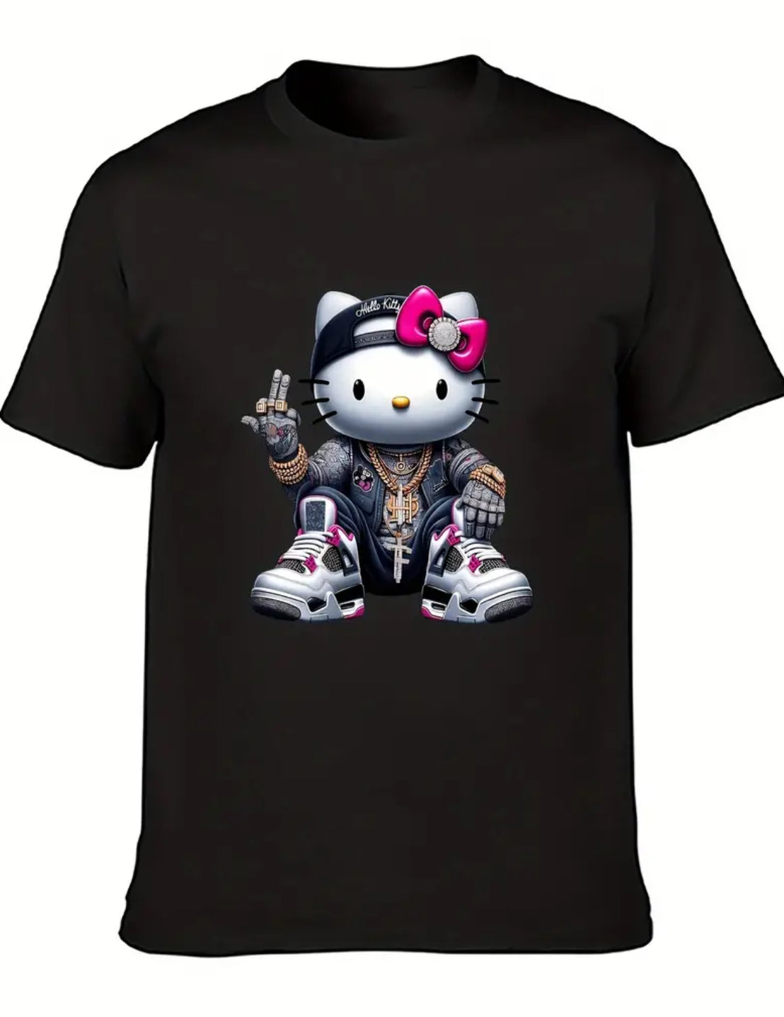 “Hello Kitty Hip-hop” Men's Short-Sleeved Fashion, Casual Streetwear T-shirt