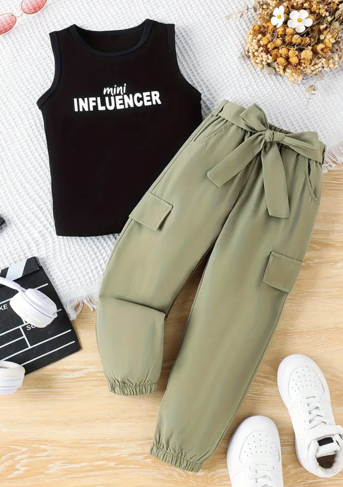 2 copë, MINI INFLUENCER me print pa mëngë + set pantallonash jogger