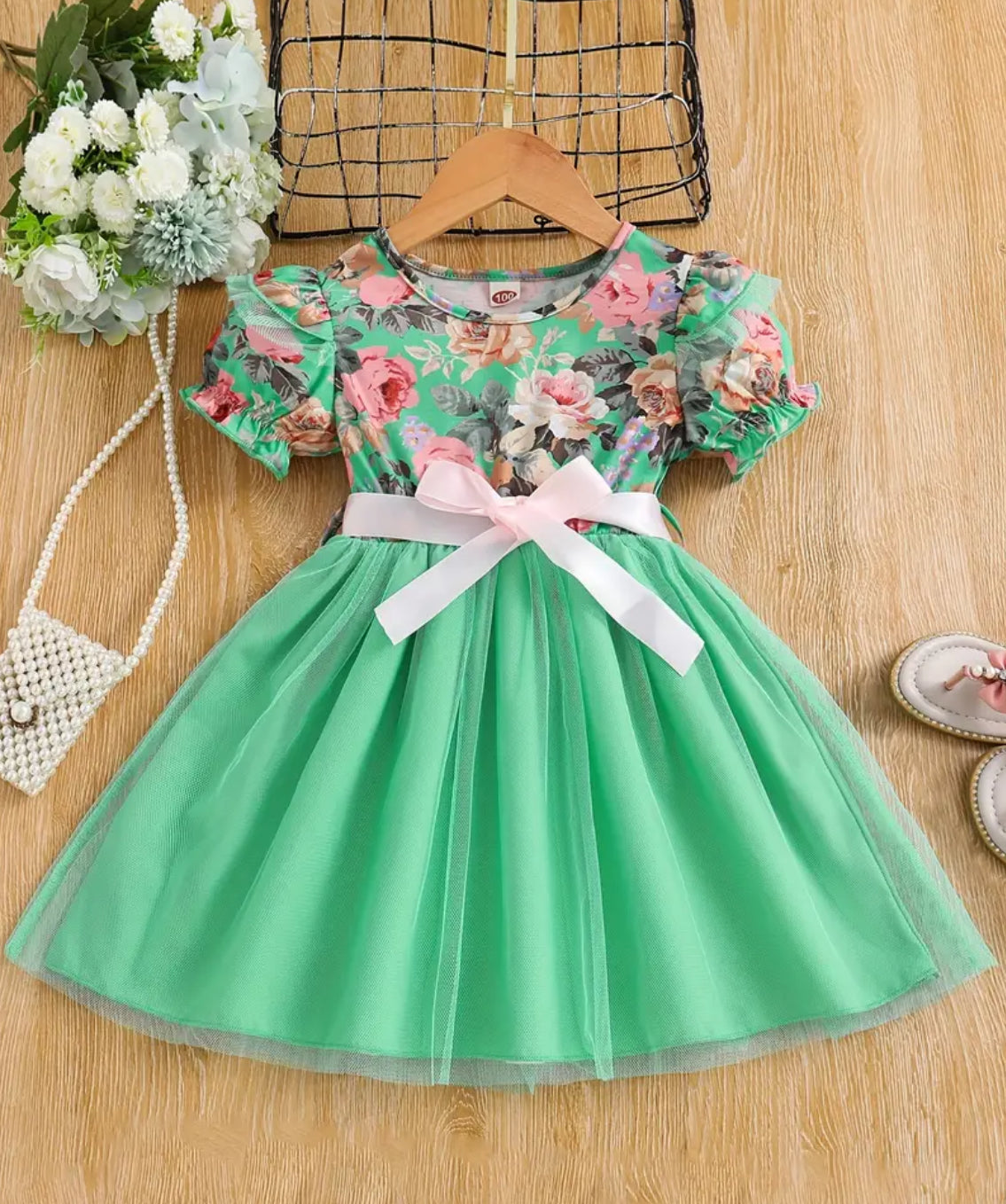 “Floral Bouquet” 💐 Puff Sleeve & Ruffle, Mesh Belted Princess Dress