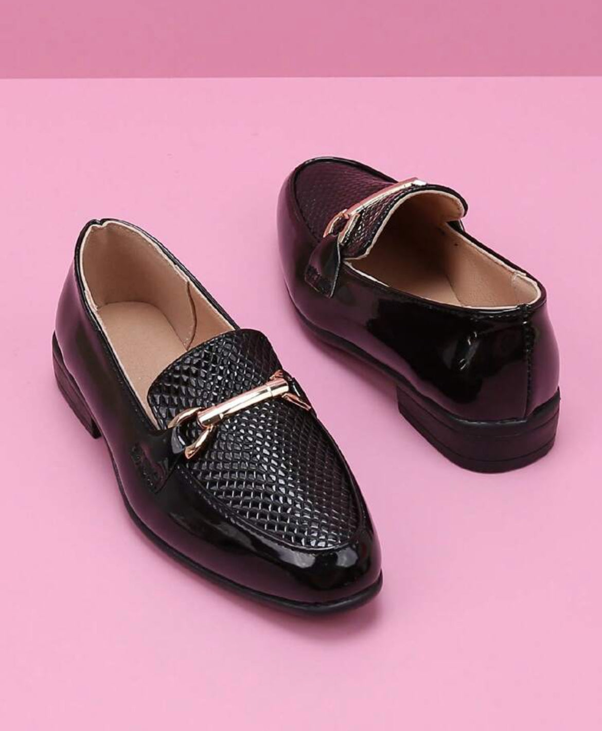 Children's Simple Plain Black Pointed Toe Leather Dress Shoes For Boys