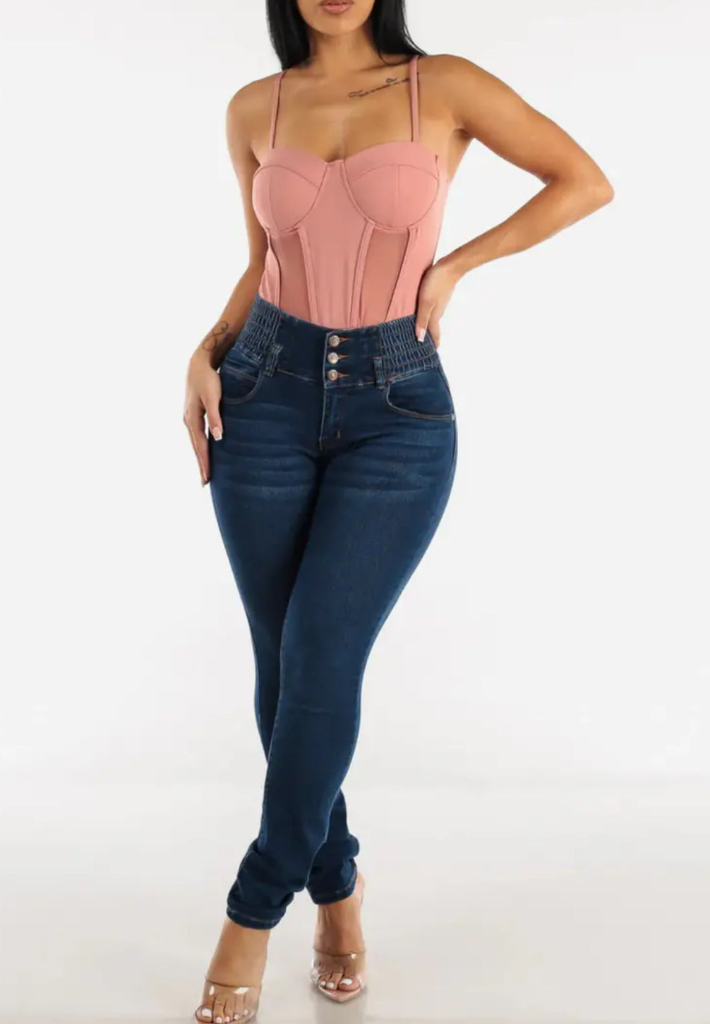 “Jamestown” High Waist Skinny Jeans, High Stretch Street Style