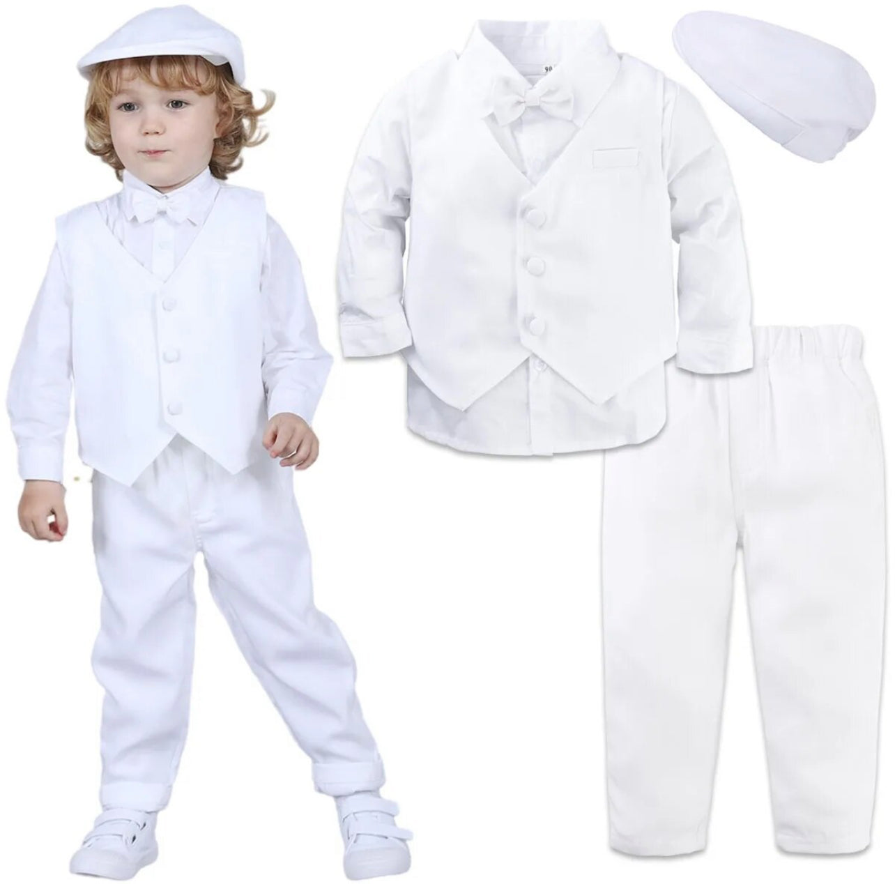 4 Piece Set, Formal Suit,Outfit for Boy’s, Vest Shirt Pants Hat