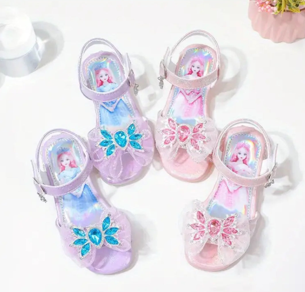 Low, Shiny Bowknot Open Toe Sandals For Girls 🌸