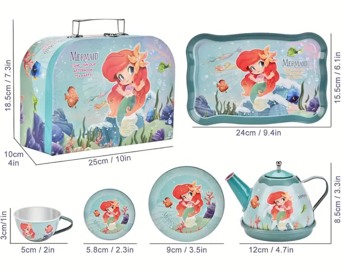 19-Piece Mermaid Tea Party Playset, Ages 3-6, Includes Pretend Play Tin Tea Set & Carrying Case 🧜🏼‍♀️