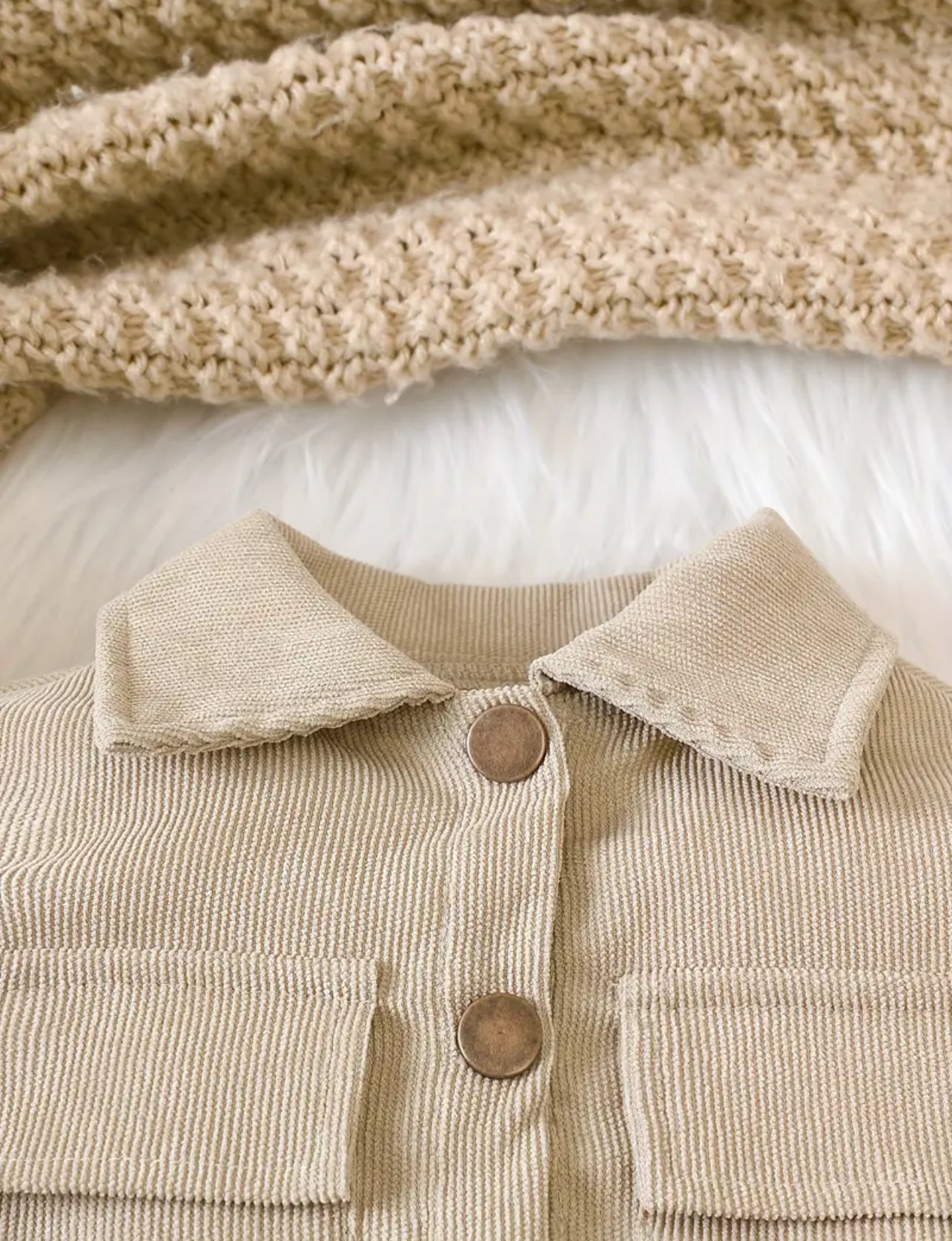 Beige Solid Color Boys Outfit