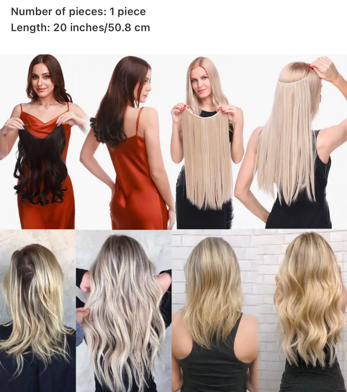 Invisible Hair Extensions, Secret Hidden Wire, Long Wavy Hair Pieces