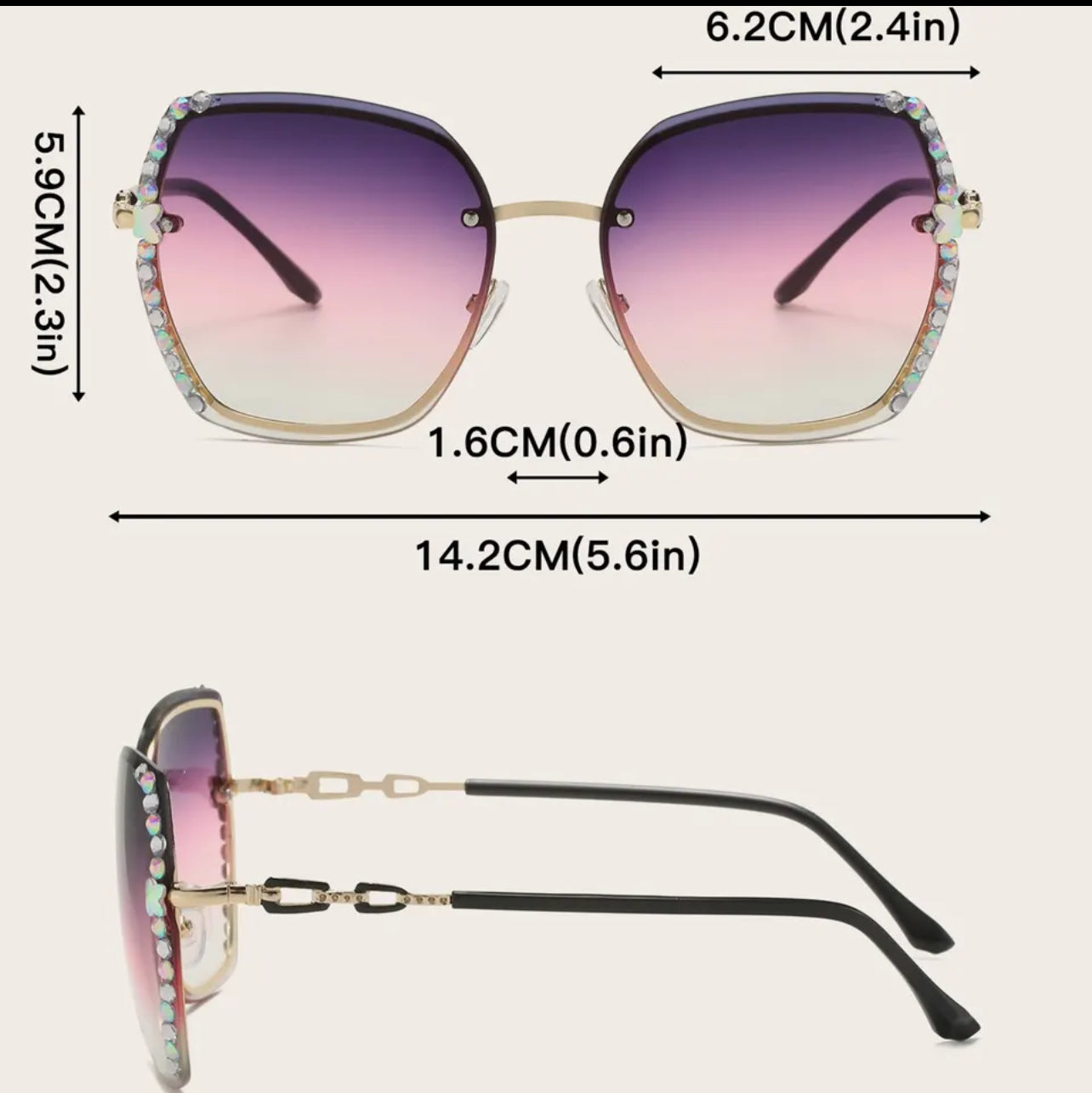 Rhinestone Rimless Fashion Sunglasses, Casual Gradient UV400