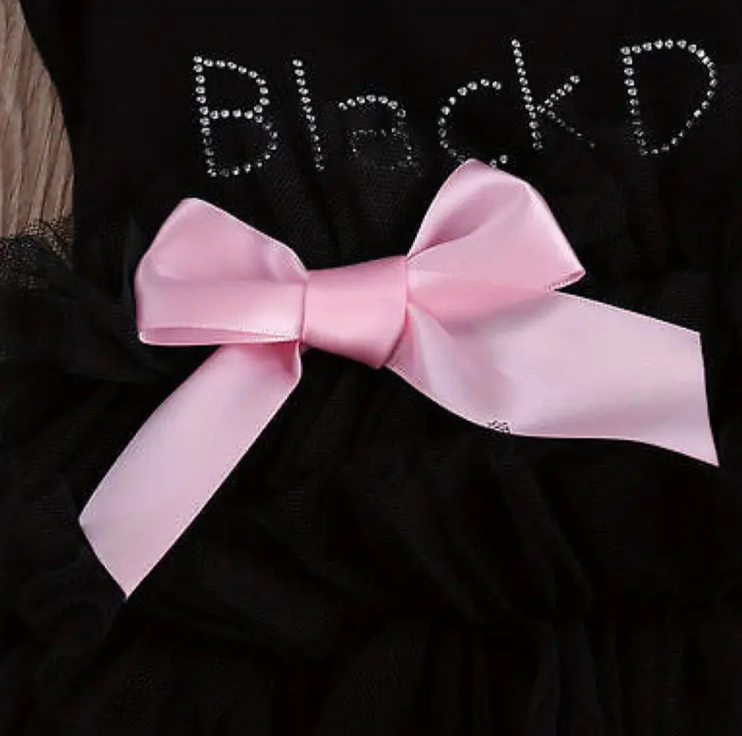 Baby Tutu "My Little Black Dress" Pink Bowknot & Lace Ruffles Bodysuit