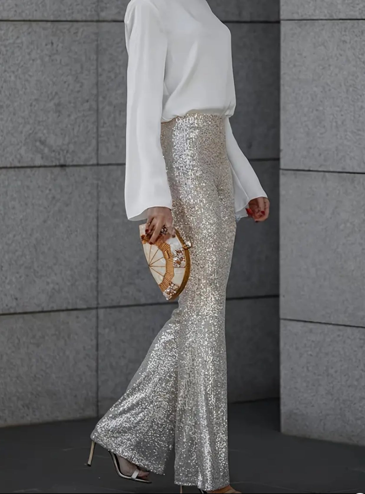 “Glitzy Glamour” Elegant Sequin Wide-Leg Dress Pants, Regular Fit