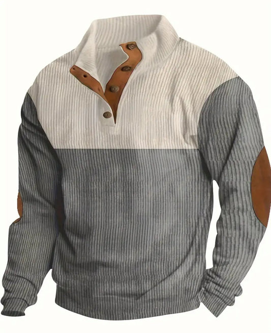 Suéter de punto acanalado con bloques de colores retro, jersey informal de cuello alto elástico medio y cálido para hombre, colección Sugar Daddy 🎩