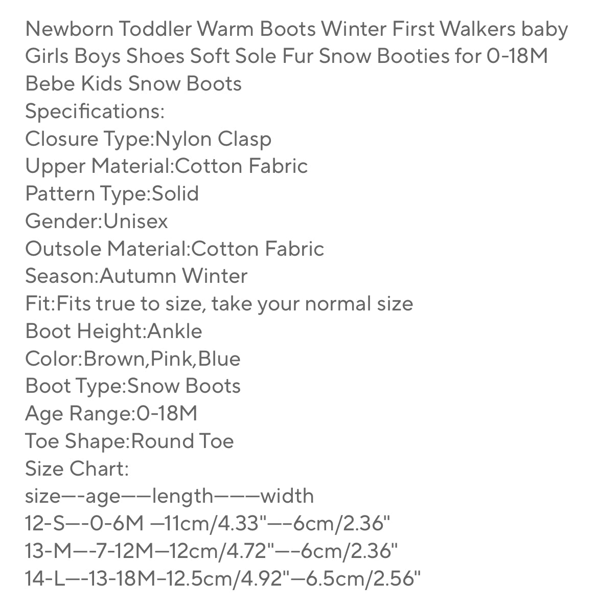 Warm Winter First Walkers Soft Sole Fur Snow Booties, Gender Neutral