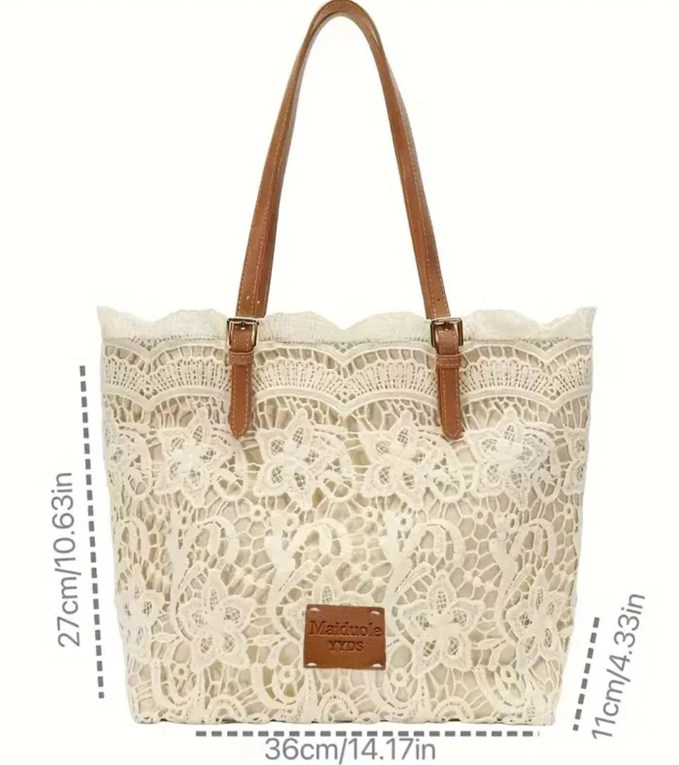 ‘Simply Lace’ Shoulder Bag Fabric Tote with Adjustable Strap