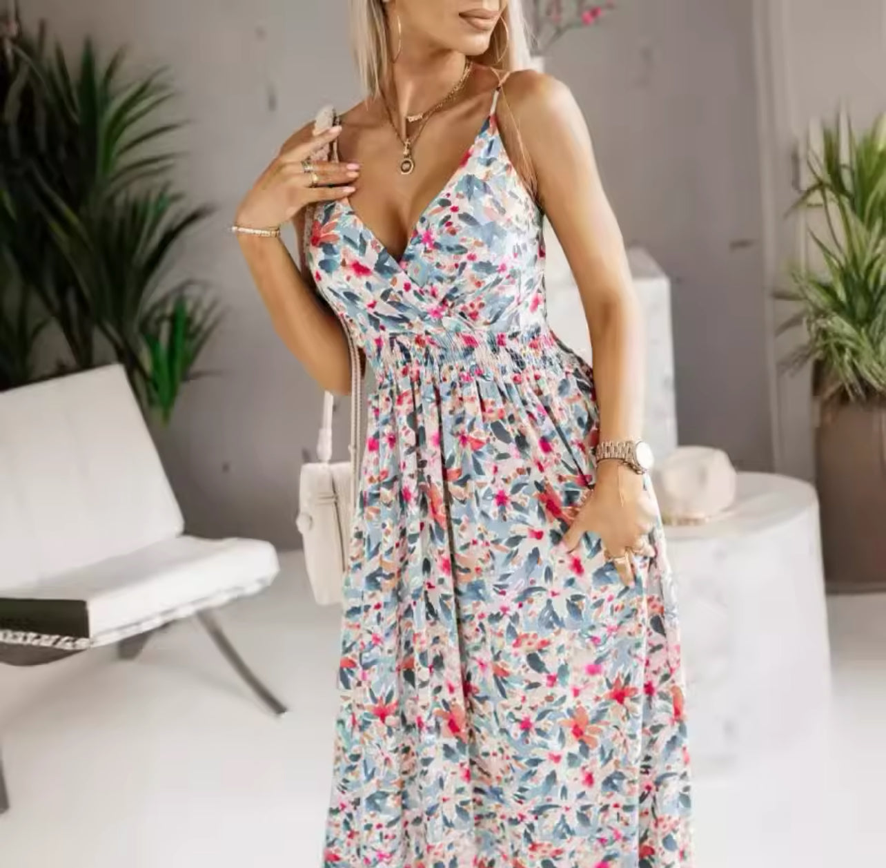 New Cross-border,  European American Foreign Floral Style, Tank Dress