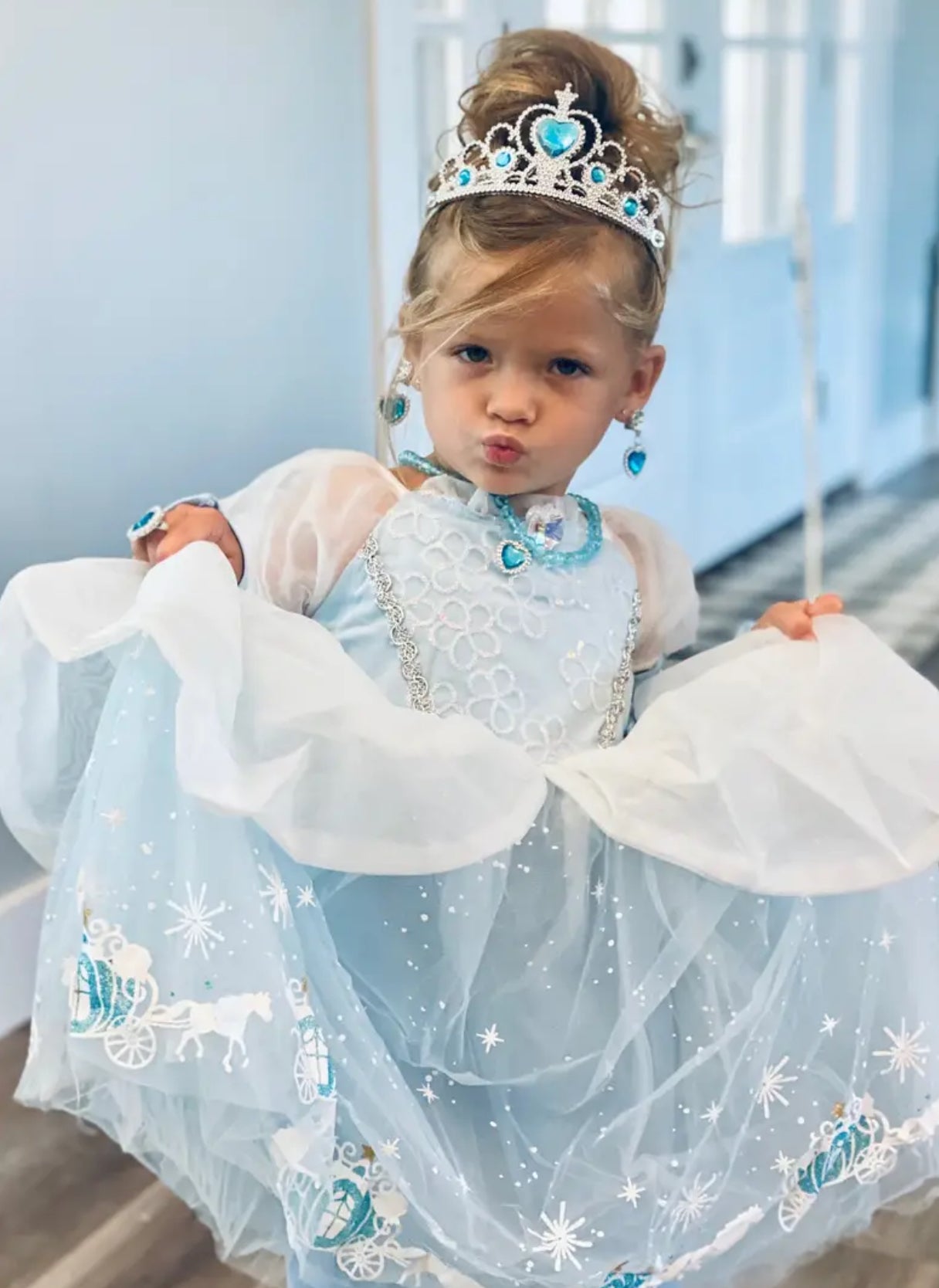 Baby Blue Princess Dresses 👑 Fancy Tulle Sequins Puff Sleeves Dress