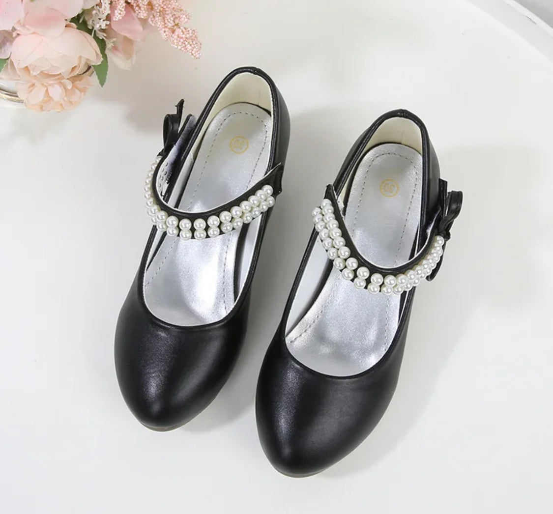 Girls ‘Elegant Pearl’ Princess Leather Bows High Heel Shoes