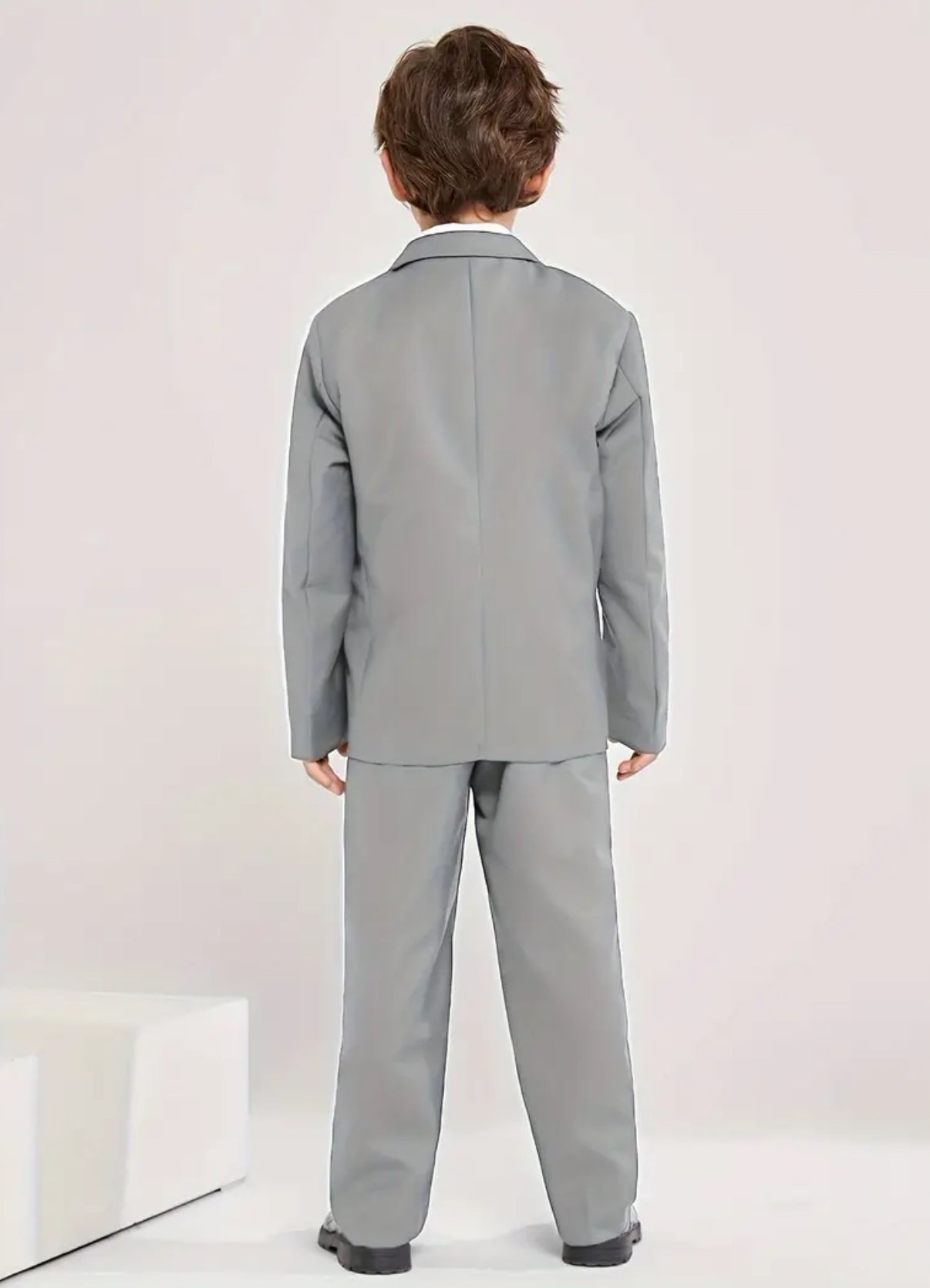 5pcs Boy's Gentleman Suit,  Jacket & Long Sleeve, Plain Color Shirt, Pants, Vest, Tie & Strap