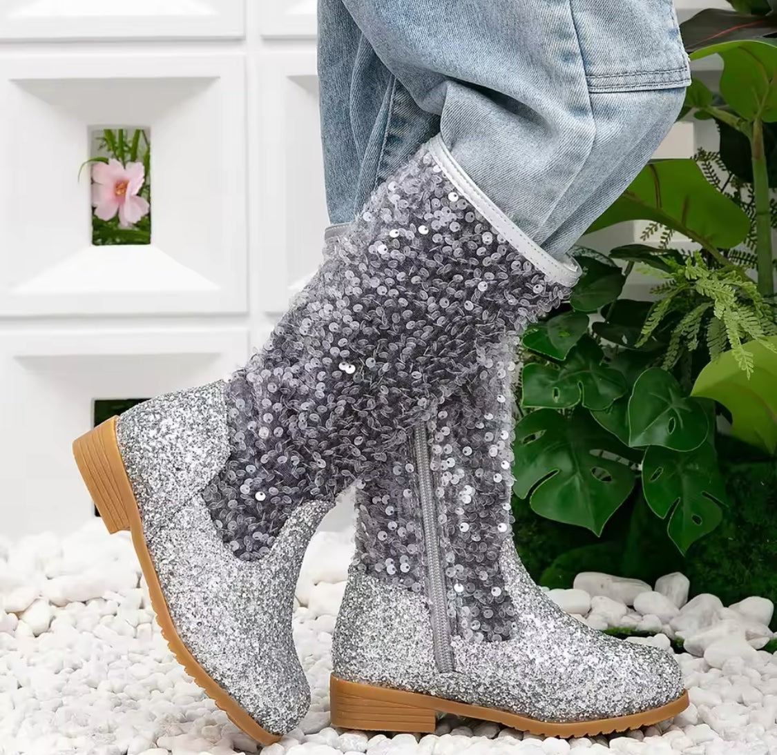 Sparkling Sequin Princess Boots - Cute, Fleece Lined, High Boots With Zip Closure