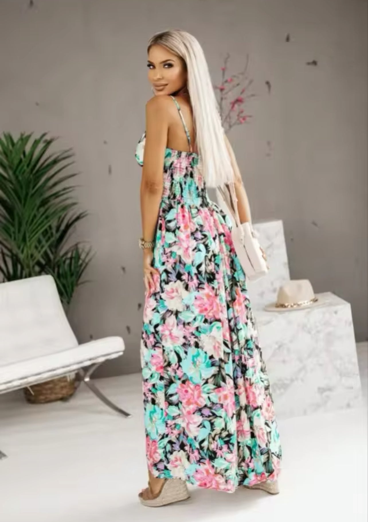 New Cross-border,  European American Foreign Floral Style, Tank Dress