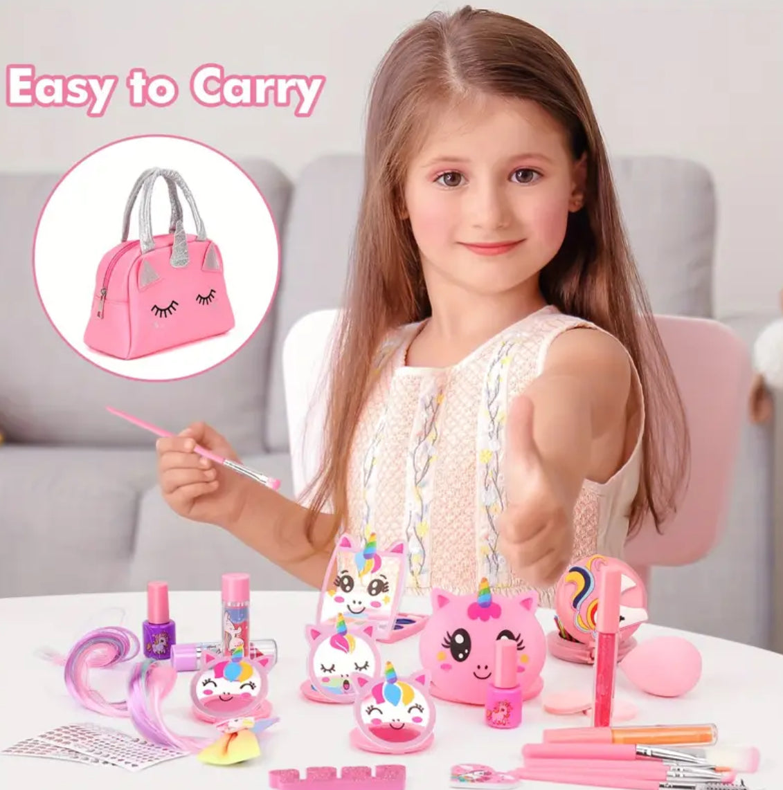 “Unicorns & Kids Washable 28-Piece Girls Glamour Makeup Set” Realistic with Carrying Case