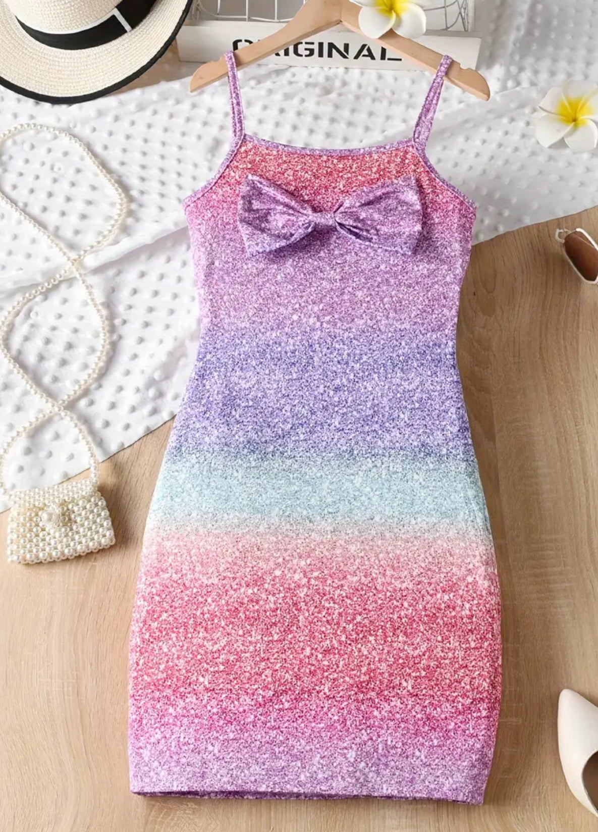 Vestido de tirantes con decoración de lazo “Rainbow Gradient” para niñas de Sweet Girls