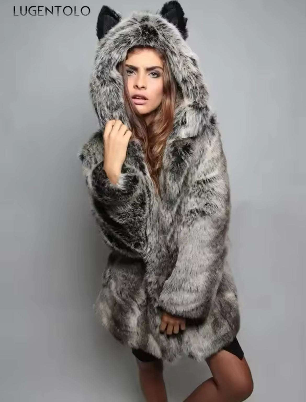 “Beautiful Bear” Women Faux Fur Coat, Hooded Ear, Casual Loose Warm 🐻🐼