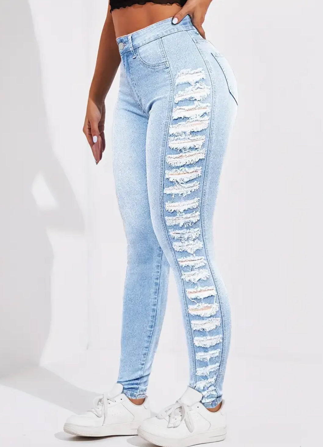 Slimming High-Waist Skinny Jeans, Stretch, Distressed Casual Style