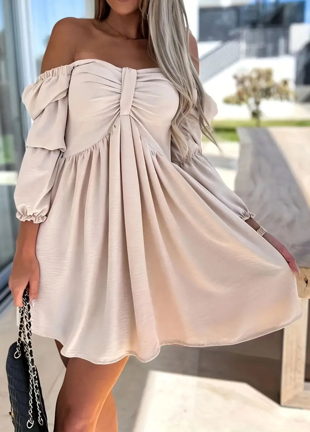 “Romeo” Off Shoulder, Solid Casual Dress