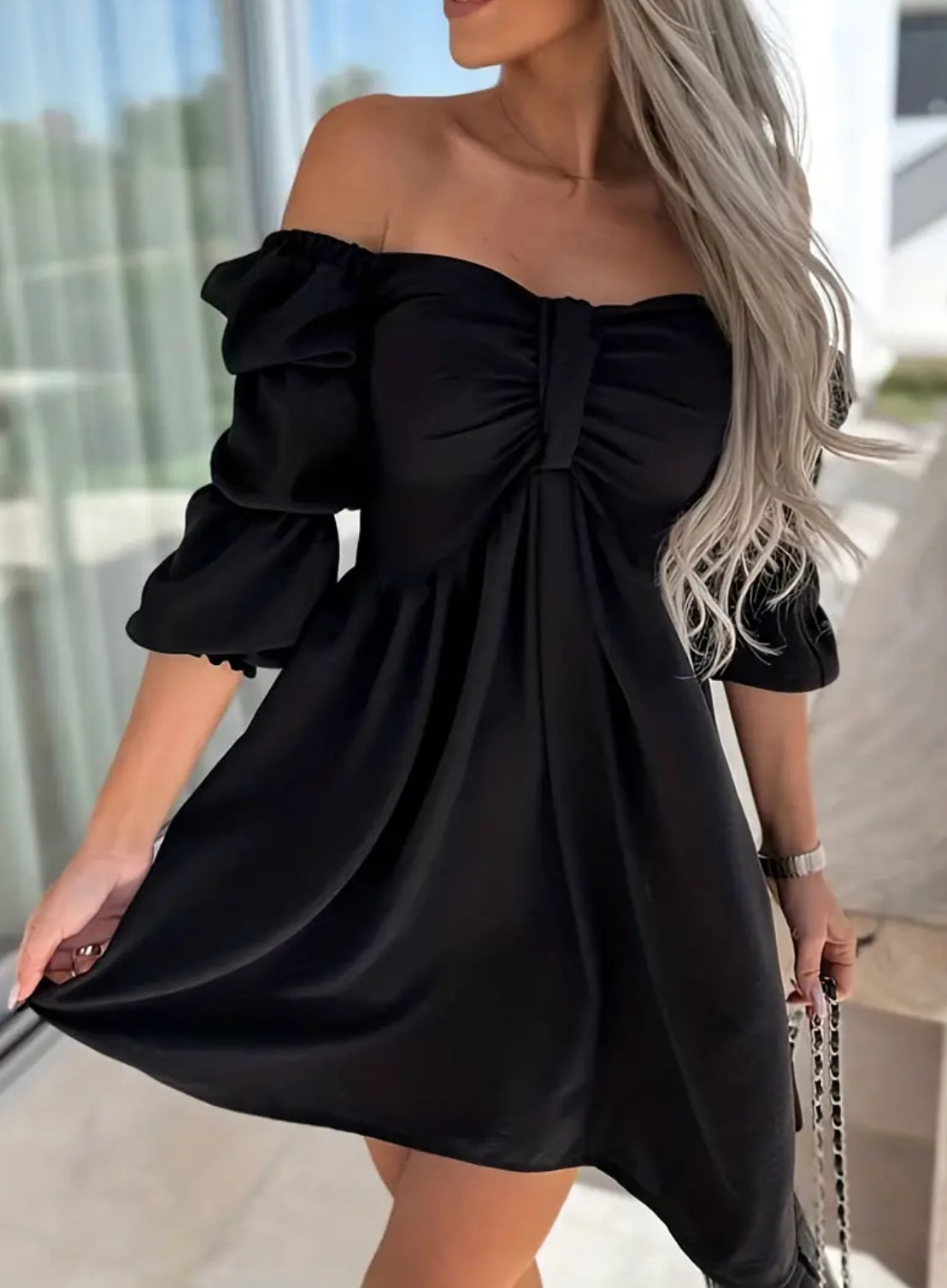 “Romeo” Off Shoulder, Solid Casual Dress