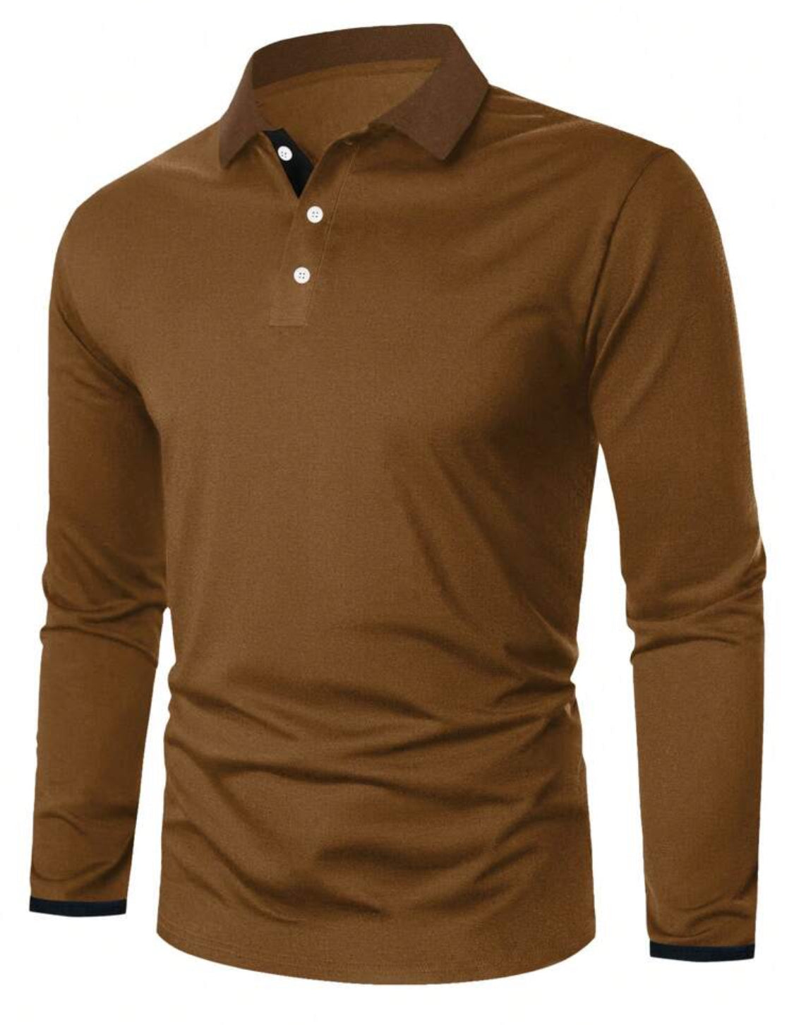 Men Contrast Trim | Long Sleeve Half Button Collar Casual Polo Shirt