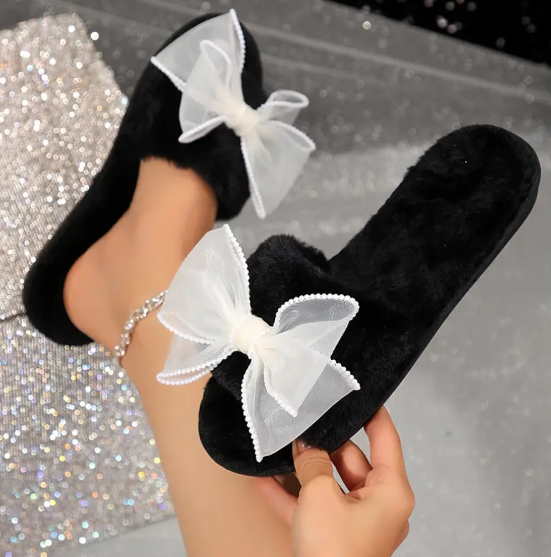 Winter Plush Comfort Slippers - Faux Pearl Accents